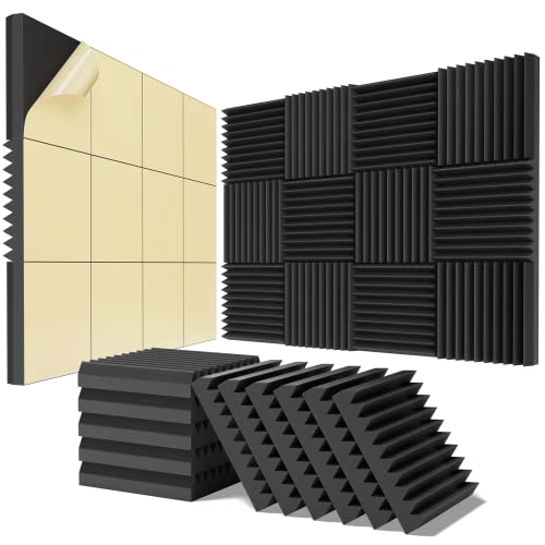 48 pack Acoustic Panels Self-Adhesive, 2" X 12" X 12" Quick-Recovery Sound Proof Foam Panels, Acoustic Foam Wedges High Density, Soundproof Wall Panels for Home Studio,Carbon Black-02 - 2 Inch 48 Pack Self Adhesive - black