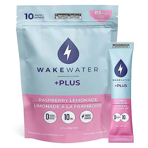 WakeWater Plus Energy Powder | Raspberry Lemonade, 10 x 5g sticks | Vitamins and Electrolytes | Natural Green Tea Caffeine | No Sugar or Artificial Sweetener