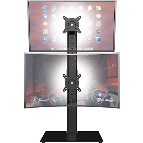 Dual Monitor Stand - Vertical Stack Screen Free-Standing Monitor Riser Fits Two 13 to 34 Inch Screen with Swivel, Tilt, Height Adjustable, Holds One (1) Screen Up to 44Lbs - 13"-34" MONITOR STAND WITH TEMPERED GLASS