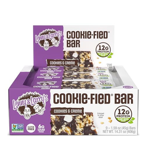 Lenny & Larry's The Complete Cookie-fied Bar, Plant-Based Protein Bar, Vegan and Non-GMO, Cookies & Crème, 45 g, 9 Count - Cookies And Cream