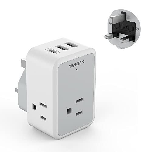 Canada to UK Plug Adapter, TESSAN UK Travel Plug Adapter with 3 Outlets 3 USB Chargers (1 USB C), Type G International Power Adapter for CA/US to Ireland England British Singapore Dubai Hong Kong