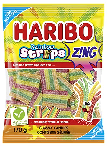 Haribo Z!NG Rainbow Strips Candy, 4 Sour Fruity Flavours, No Artificial Colours - 170g - Rainbow Strips - 170 g (Pack of 1)