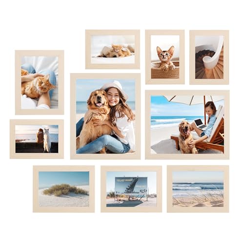 SANGMUCEN 10 Pack Picture Frames Collage Wall Decor, Picture Frame Set with Two 8x10, Four 5x7, and Four 4x6, Gallery Wall Frame Set, Natural ZXK001N - Natural