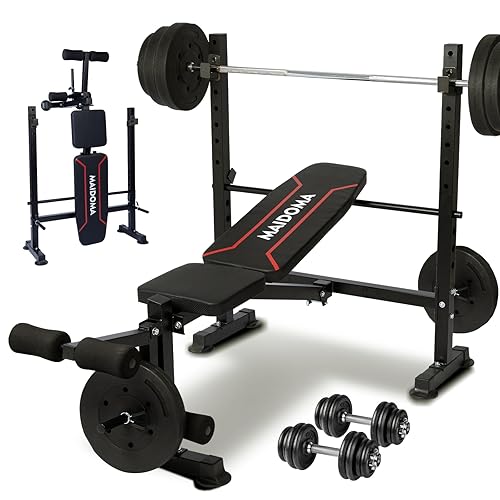 MAIDOMA 1500LBS 6 in 1 Weight Bench Set with Leg Extension/Curl and Preacher Curl, Bench Press Set and barbell Rack with Safety Bar Catches, Foldable Workout Benches for Home(US Stock) - Vermeil