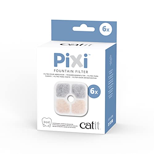 Catit PIXI Cat Drinking Fountain Filter, Triple Action Water Filter, 6-Pack, White - White - 6-Pack