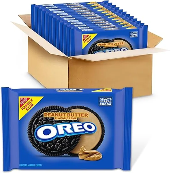 OREO Peanut Butter Creme Chocolate Sandwich Cookies, Family Size, 12 - 17 oz Packs - chocolate - 17 Ounce (Pack of 12)