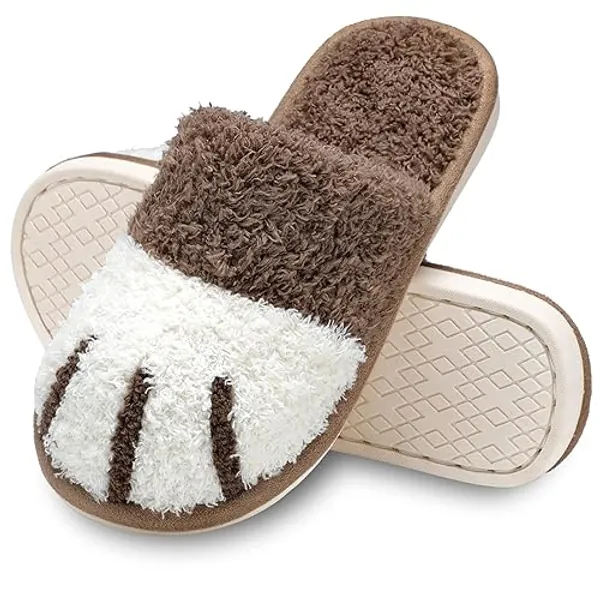 MAXTOP Women's Cat Paw Cozy Slippers Warm Gifts for Women Men with Memory Foam Trendy Cute Fuzzy Winter House Shoes Indoor Outdoor - 9-10 Women/7-8 Men - Coffee