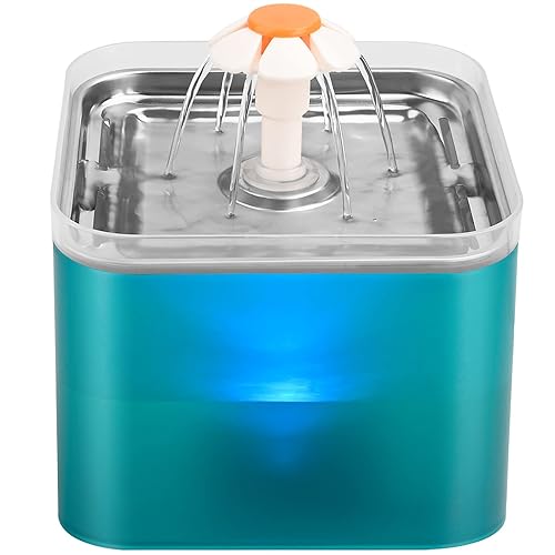 Cat Water Fountain Stainless Steel: Flower Cat Fountain for Drinking - Metal Water Fountain for Cats - Premium Pet Water Fountain 304 Stainless Steel - AONBOY Cat Drinking Fountain for Small Dogs - Cyan-Stainless steel