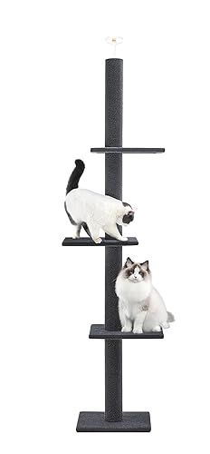 Cat Craft Cat Tree Floor to Ceiling 95-108" Tall Cat Tree Carpet Cat Tower Kitten Tree Sisal Scratching Post and Mat Cat Pole for Indoor Cats, Charcoal, Style A - Charcoal - Style A