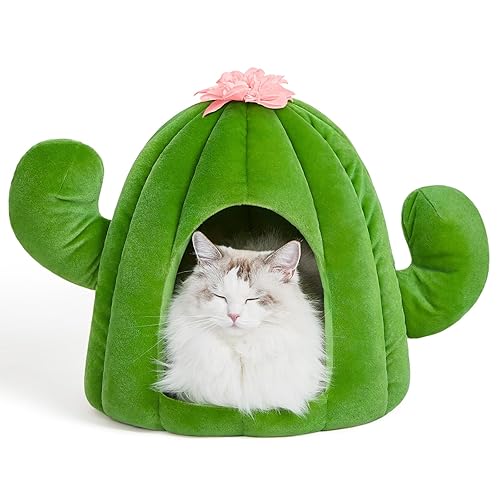VETRESKA Cat Beds for Indoor Cats - Cactus Cat Cave Bed Cat House Cat Tent with Removable Washable Cushioned Pillow, Soft Kitten Beds, Pet Bed for Large Cat or Small Dog - Cactus Green