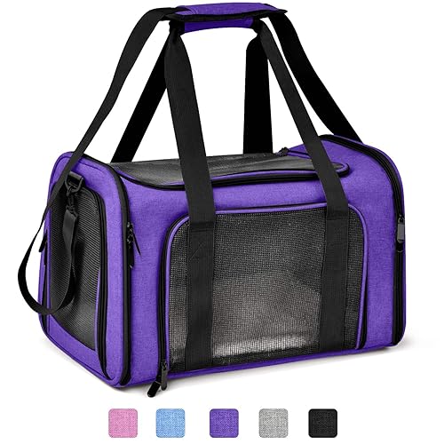 Henkelion Large Cat Carriers Dog Carrier Pet Carrier for Large Cats Dogs Puppies up to 25Lbs, Big Dog Carrier Soft Sided, Collapsible Travel Puppy Carrier - Large - Purple - 20.0"L x 13.0"W x 13.0"H - Purple