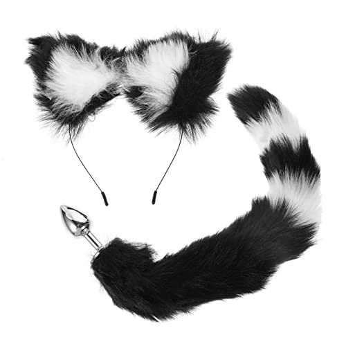 ABOOFAN 1 Set Cat Fox Wolf Ears Headband and Tail Plug Cosplay Costume Party Cute Dress Up Accessories - Black