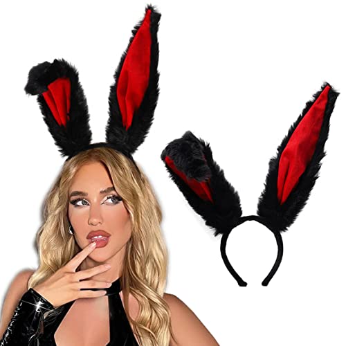 Bunny Ears Headbands Furry Rabbit Ear Headband Party Prom Cosplay Headwear Costume Hair Accessories for Women - Black