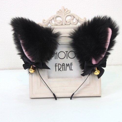 Anime Plush Furry Cat Ear Headband: Cute Halloween Cosplay - black