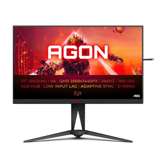 AOC AGON AG275QZN - 27 Zoll QHD Gaming Monitor, FreeSync Premium , 0,5 ms, 240 Hz (2560x1440, DisplayPort, HDMI, USB Hub) schwarz/rot