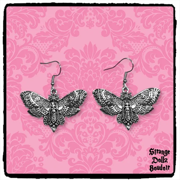 Death Moth earrings, 925 Sterling Silver, Witchy Gothic, Strange Dollz Boudoir