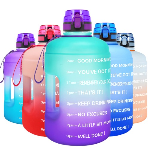 BuildLife Gallon Water Bottles with Times to Drink - 128 OZ BPA Free Large Reusable One Gallon/Half Gallon Water Jug Flip Top Leak Proof Lid One Click Open for Fitness Gym Goals - Green/Purple Gradient 1 Gallon