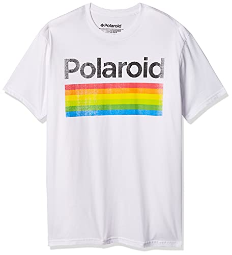 Polaroid Men's Logo Vintage Style Rainbow T-Shirt - 3X - White