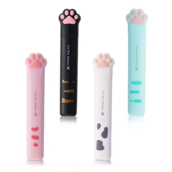 4 Pieces Cute Mini Scissors, Cartoon Cat Paw Stainless Steel Craft Scissors, Folding Stationery Scissors with Safety Cover, Portable Safety Scissors for Paper Cutting, Scrapbooking, Crafting - 