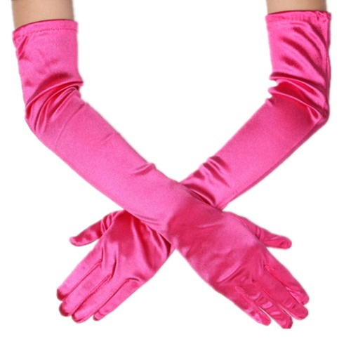 Women's Evening Party 21" Long Satin Finger Gloves - Rose