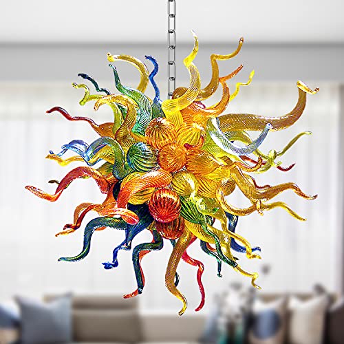 Luxury Color Murano Glass Art Chandelier, Modern Hanging Pendant Light Fixture for Living Room, Dining Room, Bedroom, Kitchen(Customizable Size& Color) - 28"D - LR401
