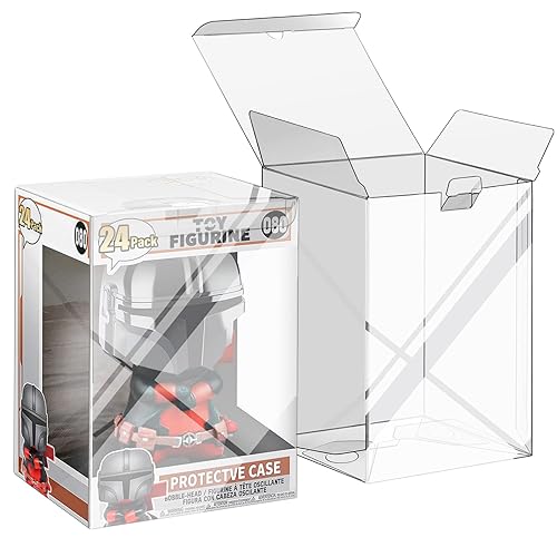 24 Pack Protectors Case Compatible with Funko- 4" Inch Pop Vinyl Figures, Crystal Clear Protectors, Heavy Duty Display Box w/ Protective Film & Locking Tab - 24