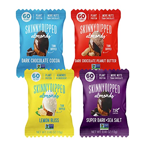 SkinnyDipped Snack Attack Minis Almond Variety Pack, Healthy Snack, Plant Protein, Gluten Free, 0.46 oz Mini Bags, Pack of 25 - Variety - Snack Attack Mini - 0.46 Ounce (Pack of 25)