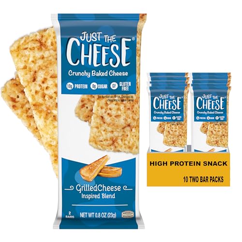 Just the Cheese Bars Cheese Crisps | High Protein Baked Keto Snack | Made with 100% Real Cheese | Gluten Free | Low Carb Lifestyle | GRILLED CHEESE INSPIRED BLEND, 0.8 Ounces (Pack of 10) - Grilled Cheese - 0.8 Ounce (Pack of 10)