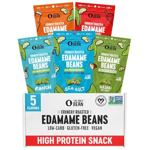 The Only Bean Crunchy Roasted Edamame Bean Snacks (5 Flavors), Healthy Snacks for Kids and Adults, High Protein Snacks, Low Carb Snack, Keto-Friendly, Gluten-Free, Vegan, 4 Ounce (Pack of 5)