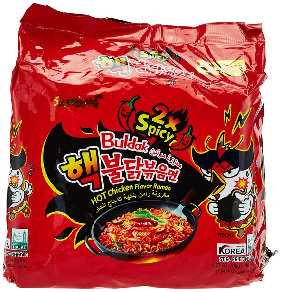 SAMYANG Spicy Hot (2 x kryddig) kycklingsmak Ramen nudlar, paket med 5