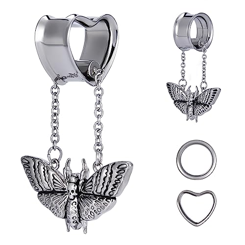 COOEAR Heart Gauges For Ears, Heart Tunnels Double Flared Plugs, Cat Dangle Plugs Earrings. - S8572g - 1"(25mm)