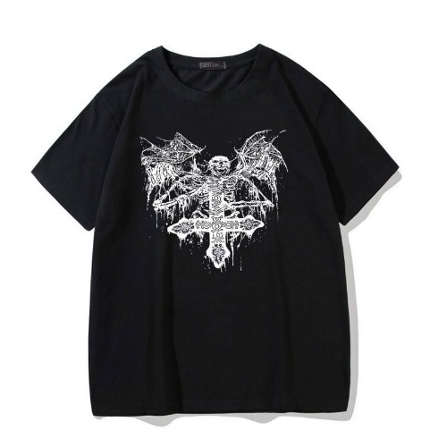 Black Emo Gothic Short Sleeve T-Shirt - black / L