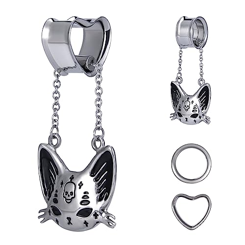 COOEAR Heart Gauges For Ears, Heart Tunnels Double Flared Plugs, Cat Dangle Plugs Earrings. - S8571g - 1"(25mm)