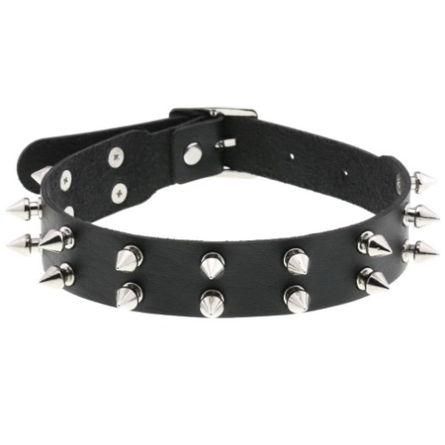 Spike Rivet Leather Collar - Black