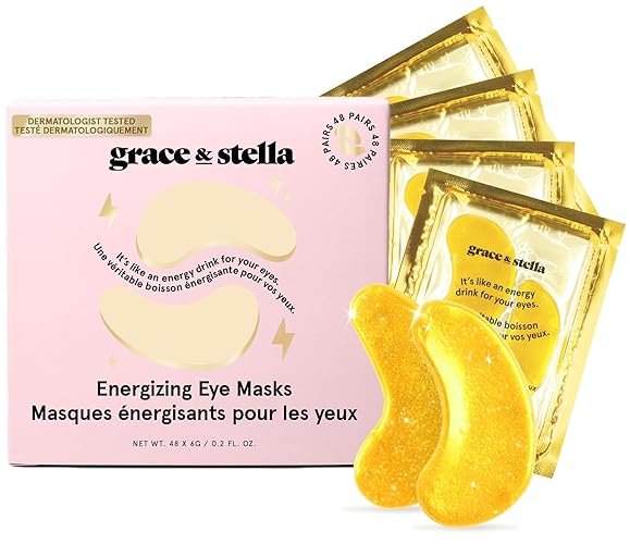grace & stella Under Eye Mask - Reduce Dark Circles, Puffy Eyes, Undereye Bags, Wrinkles - Gel Under Eye Patches - Bridesmaid Gifts - Vegan Self Care (48 Pairs, Gold) - Gold (48 Pairs)