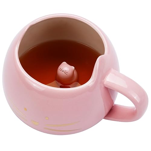 Koolkatkoo Cat Mug Cute Ceramic Coffee Mugs Hidden 3D Animal Inside Mug Novelty Tea Cup Pink Mug for Women Girl Mothers Day Gifts Holiday Christmas Birthday Gifts Cat Lovers Gifts 12 oz - Pink