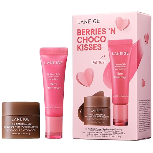 LANEIGE Lip Glowy Balm: Hydrate, Glossy, Lightweight, Moisturize & Tint with Shea Butter - Berries 'N Choco Kisses Set