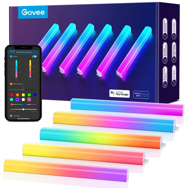 Govee Glides Led Wall Light, Gaming Lights Strip Work with Alexa and Google Assistant, Smart Led Light Bars for Home Room Decor and Streaming, Multicolor Glides, Music Sync, Easy to Install, 6 Pcs