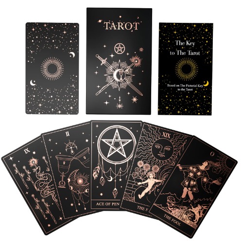 WJPC Rose Gold Foil Tarot Card Decks Set with Guidebook&Gift Box for Beginner& Expert. Fortune Telling Game Cards for Tarot Decks. - Rose Gold