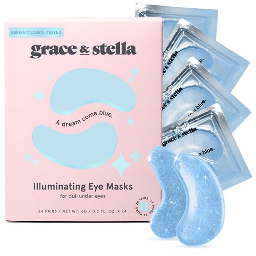 Award Winning Under Eye Mask - Reduce Dark Circles, Puffy Eyes, Undereye Bags, Wrinkles - Gel Under Eye Patches, Vegan Cruelty-Free Self Care by grace and stella (24 Pairs, Blue) - Blue (24 Pairs)