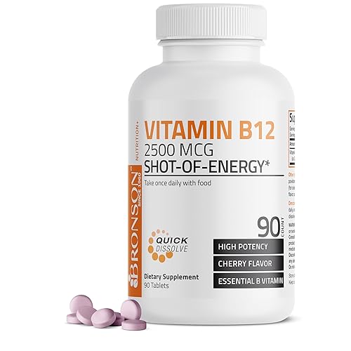 Vitamin B12 2500mcg Shot of Energy Fast Dissolve Chewable Tablets - Quick Release Cherry Flavored Sublingual B12 Vitamin - Supports Nervous System, Healthy Brain Function Energy Production – 90 Count - Cherry - 90 Count (Pack of 1)