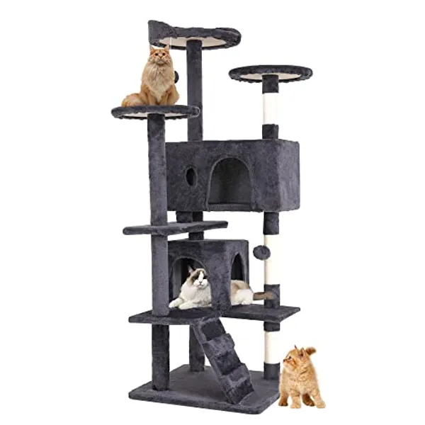 BestPet 54in Cat Tree Tower for Indoor Cats,Multi-Level Furniture Activity Center with Scratching Posts Stand House Condo Funny Toys Kittens Pet Play House,Ashy