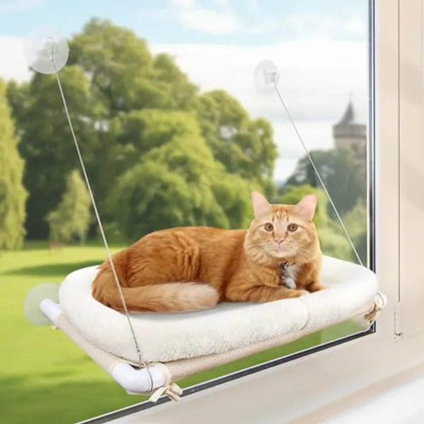 Cat Bed Window, Cat Window Hammock Window Perch, Safety Cat Shelves Space Saving Window Mounted Cat Seat for Large Cats (Cushion Bed Set)