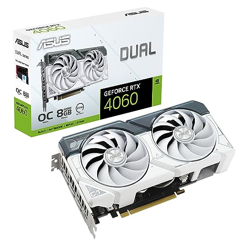 ASUS Dual GeForce RTX 4060 OC White Edition 8GB GDDR6 (PCIe 4.0, 8GB GDDR6, DLSS 3, HDMI 2.1a, DisplayPort 1.4a, 2.5-slot design, Axial-tech fan design, 0dB technology, and more) - RTX 4060 8G DUAL EVO OC WHITE