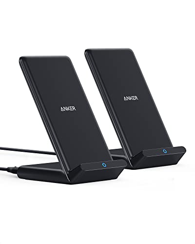 Anker Wireless Charger, 2-Pack PowerWave Stand Upgraded, Qi-Certified, Fast Charging iPhone 12, 12 Pro Max, SE, 11, 11 Pro, 11 Pro Max, Galaxy S20 S10 S9 S8, Note 10 Note 9 (No AC Adapter) - Black