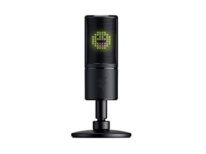Razer Seiren Emote - USB Condenser Microphone for Streaming with Emoticon Display (8-Bit LED Display, Stream-Reactive, Hypercardioid Microphone, Shock Absorber, Plug and Play) Black - Seiren Emote