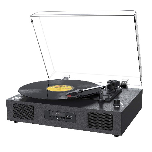 Record Player Bluetooth Turntable with Built-in Speaker, USB Recording Audio Music Vintage Portable Turntable for Vinyl Records 3 Speed, LP Phonograph Record Player with Speakers Black - Lychee Black