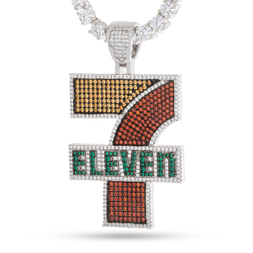 Slurpee® x King Ice - Iced 7-Eleven® Logo Necklace | White Gold / 2.2"