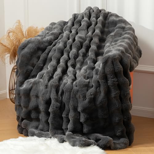 BENVWE Faux Fur Throw Blanket Fleece Bubble Blanket, Soft,Cozy and Thick Blanket Plush Fluffy Blanket for Couch Chair Bed 51x63 Inches Graphite Gray - Graphite Gray