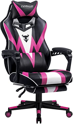 Zeanus Gaming Chair for Adults with Footrest Light Pink Gamer Chair for Girls Reclining Computer Chair with Massage High Back Chair for Gaming Recliner Game Chair Big and Tall (Rose) - Rose